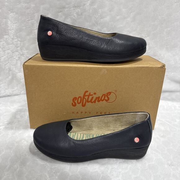Softinos by FLY London Leather Slip-on Wedges Asa Navy US 6 (EU 37) Comfort Shoe - Picture 1 of 11